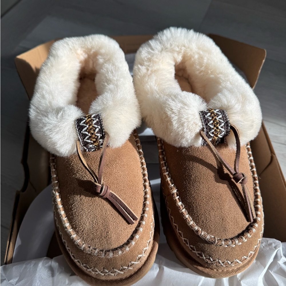 Cozy Tan Suede Moccasin Slippers